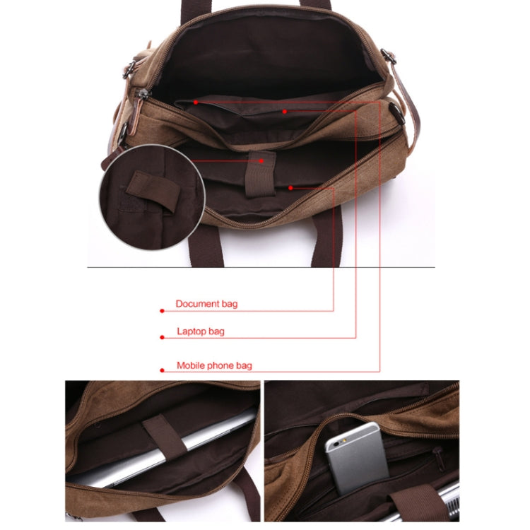 Casual Canvas Three-Purpose Business Briefcase Computer Bag, Color: Coffee Large