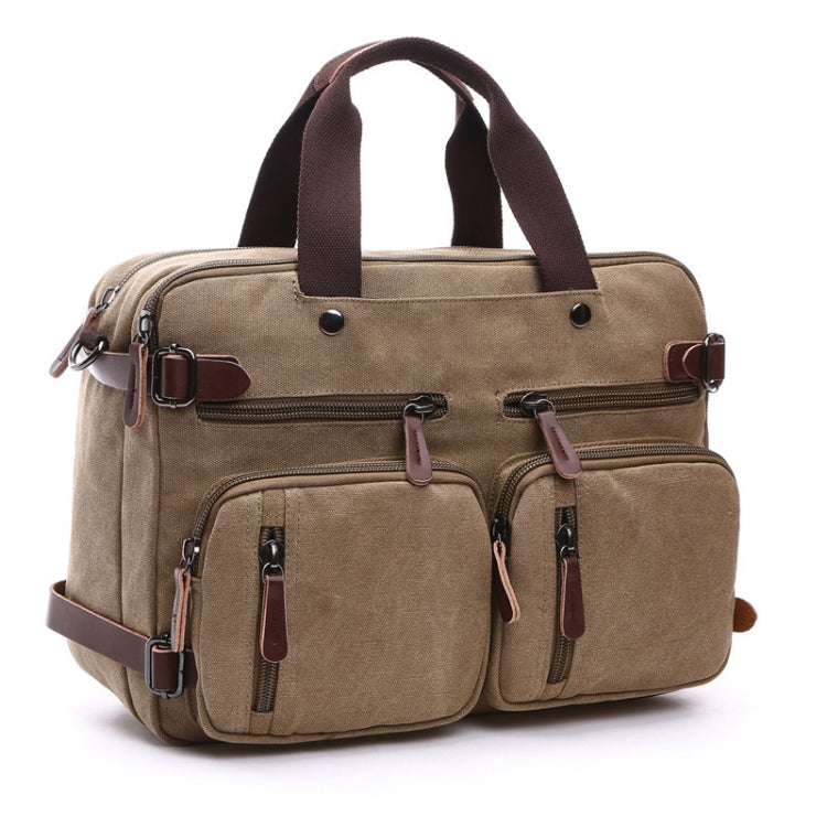 Casual Canvas Three-Purpose Business Briefcase Computer Bag, Color: Khaki Large