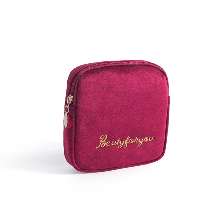 Plush Cloth Sanitary Napkin Storage Bag Sanitary Pad Storage Bag(Wine Red)