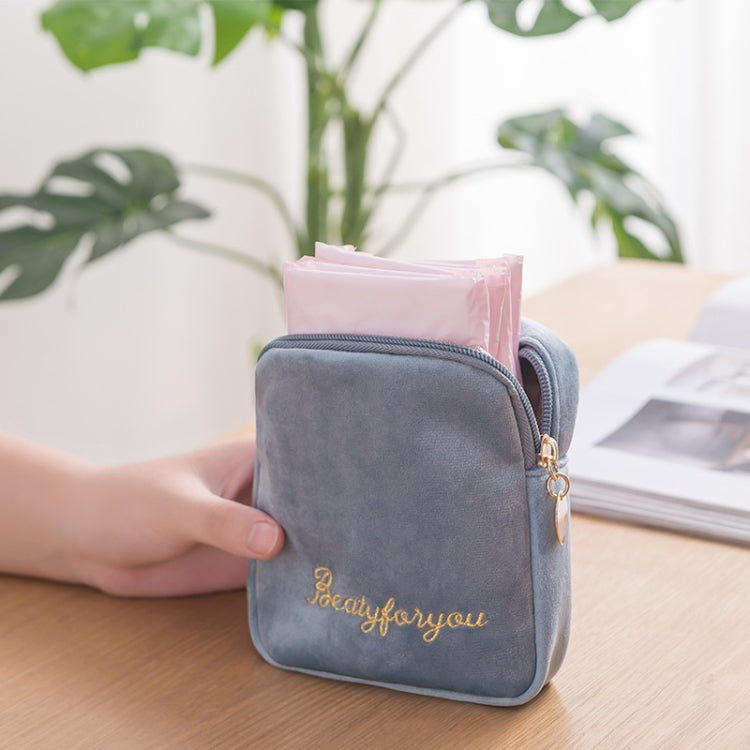 Plush Cloth Sanitary Napkin Storage Bag Sanitary Pad Storage Bag(Peacock Blue)