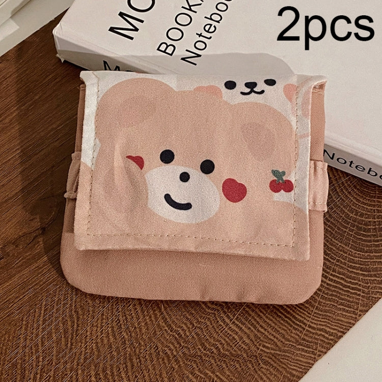 BD0443 2pcs Cartoon Pattern Large Capacity Sanitary Storage Bags(Coffee Cherry Bear)