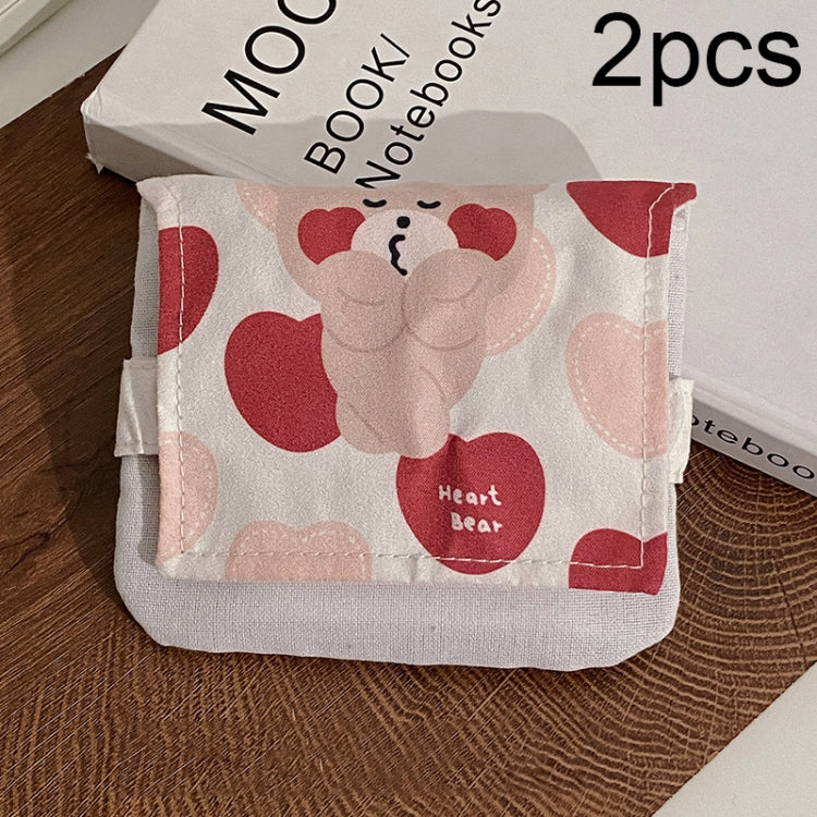 BD0443 2pcs Cartoon Pattern Large Capacity Sanitary Storage Bags(Beige Heart Bear)