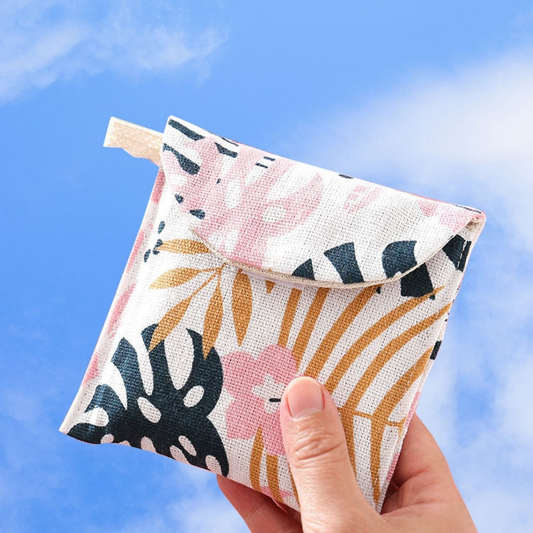 8pcs Cotton and Linen Sanitary Napkin Storage Bag Handy Clutch Bag(Leaves)