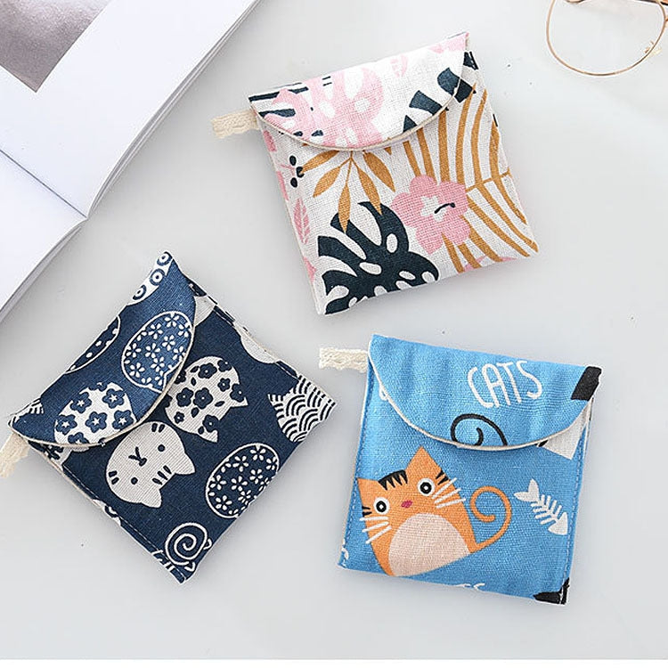 8pcs Cotton and Linen Sanitary Napkin Storage Bag Handy Clutch Bag(Leaves)