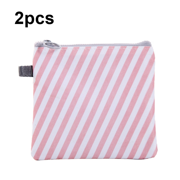SN-031 2pcs Waterproof Zipper Sanitary Napkin Storage Bag Coin Card Bag(Stripe)