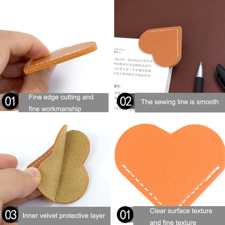 Mini Business Student Library Portable PU Leather Heart Shaped Bookmark(Girl Pink)