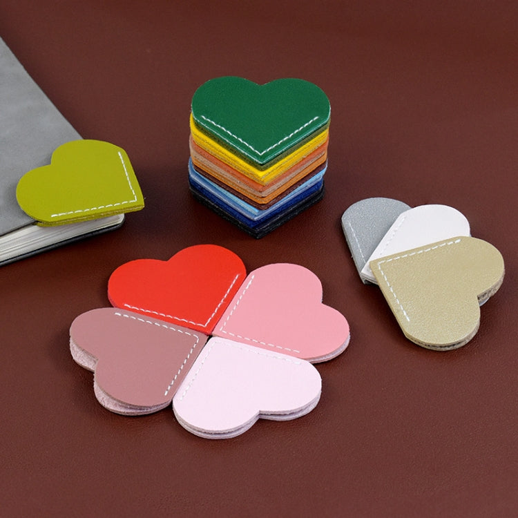 Mini Business Student Library Portable PU Leather Heart Shaped Bookmark(Army Green)
