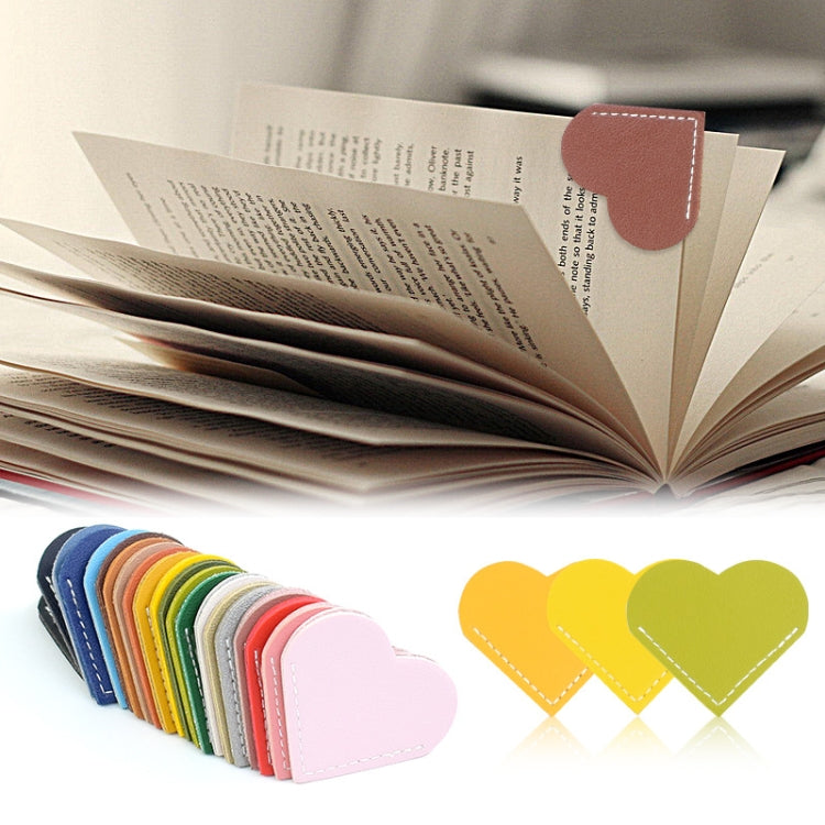 Mini Business Student Library Portable PU Leather Heart Shaped Bookmark(Girl Pink)