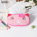 3pcs Children Cute Animal Plush Pencil Bag Stationery Storage Bag, Color: Bowl Pig