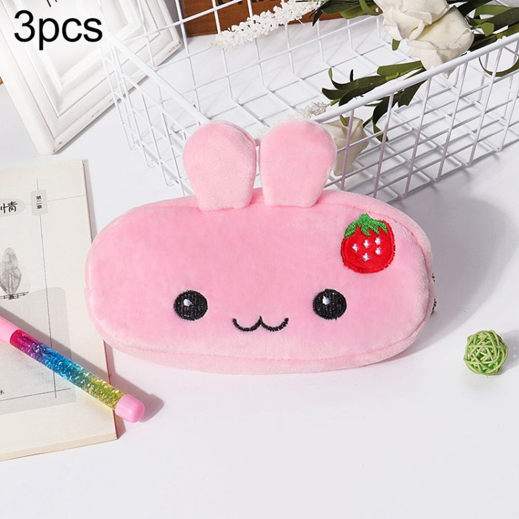 3pcs Children Cute Animal Plush Pencil Bag Stationery Storage Bag, Color: Strawberry Rabbit