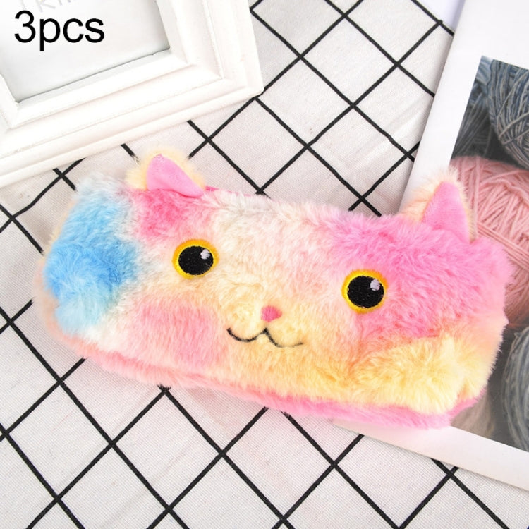 3pcs Laser Color Kitten Plush Student Stationery Pencil Case(Round Eye)