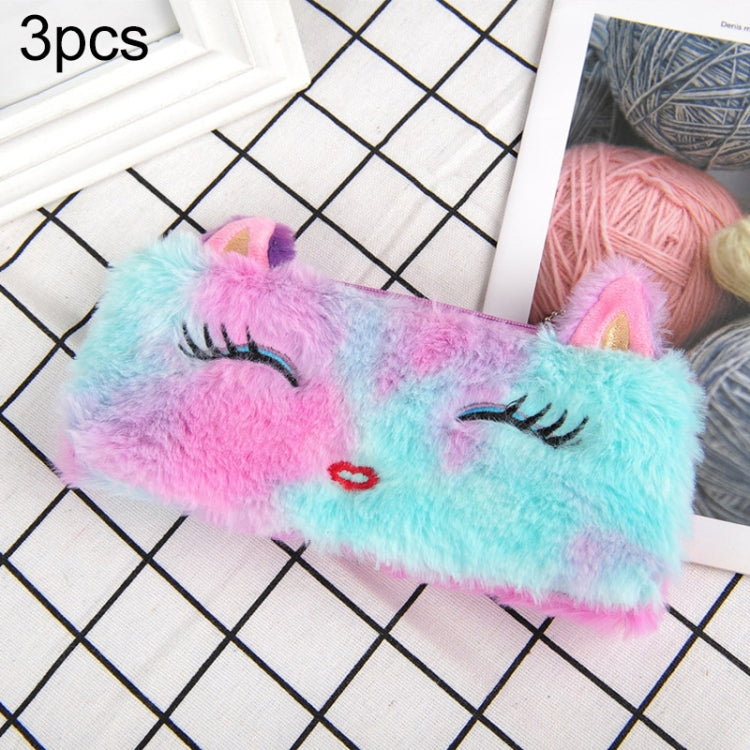3pcs Laser Color Kitten Plush Student Stationery Pencil Case(Squint)