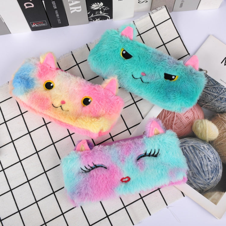 3pcs Laser Color Kitten Plush Student Stationery Pencil Case(Squint)
