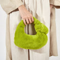 H6725 Autumn and Winter Rabbit Fleece Handbag Knotted Plush Tote(Olive Green)