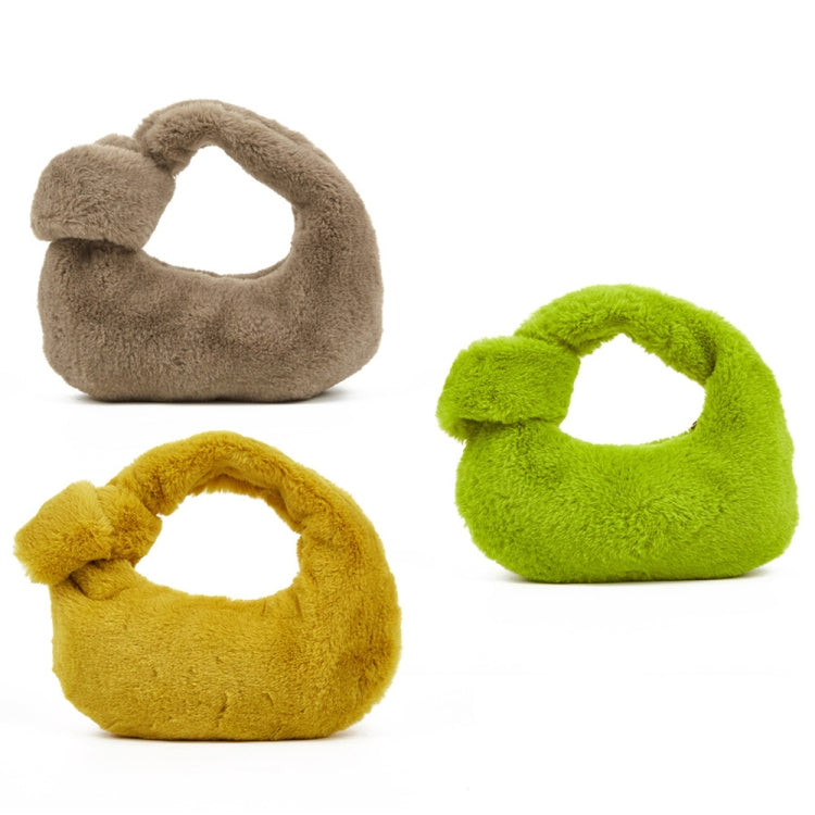 H6725 Autumn and Winter Rabbit Fleece Handbag Knotted Plush Tote(Ginger)