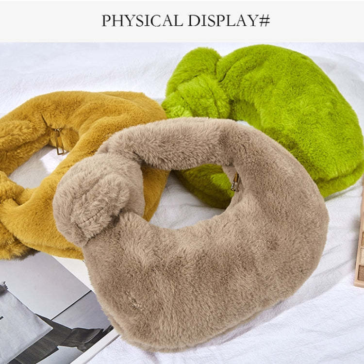 H6725 Autumn and Winter Rabbit Fleece Handbag Knotted Plush Tote(Ginger)
