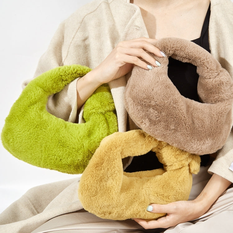 H6725 Autumn and Winter Rabbit Fleece Handbag Knotted Plush Tote(Ginger)