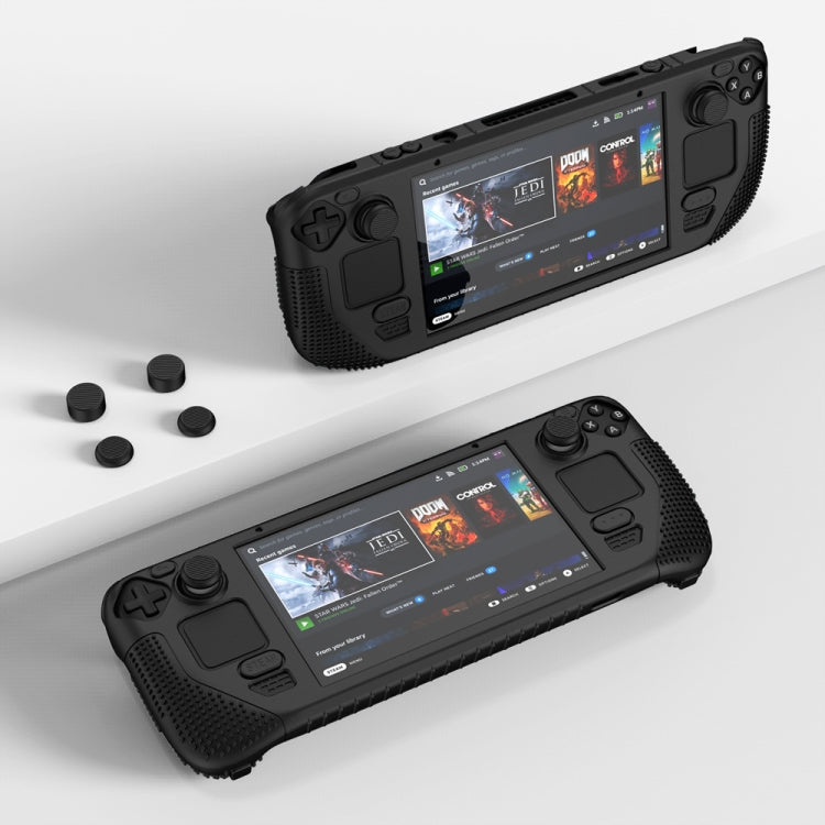 For Steam Deck V V4-1 Pocket Consoles Silicone Non-slip Protective Case with Holder Function(Green)