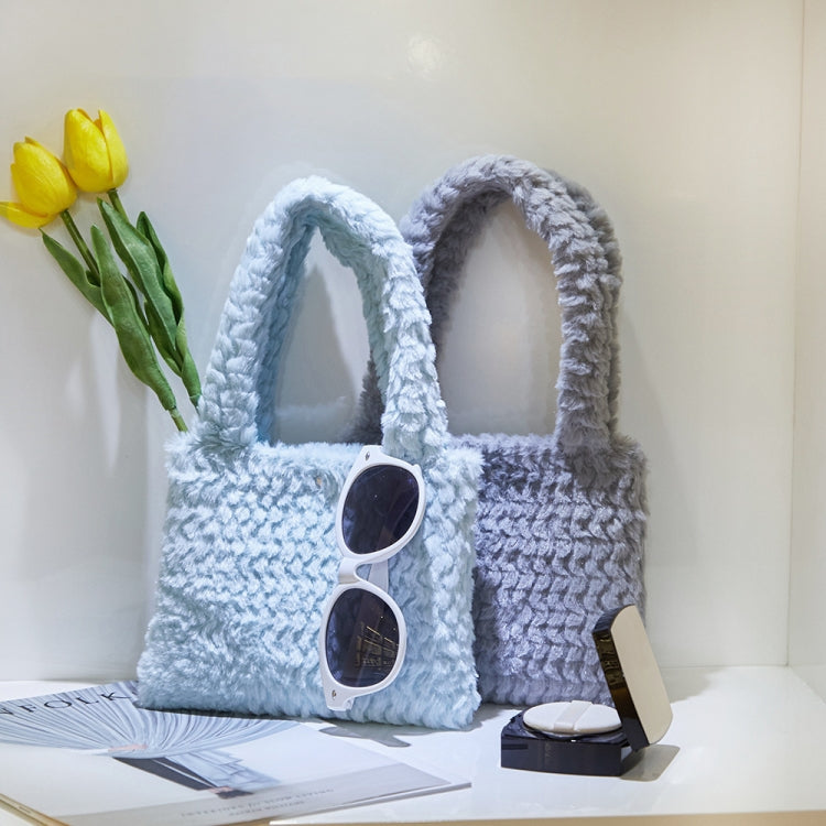 H6302-1 Autumn and Winter Plush Plaid Small Handbag(Sky Blue)