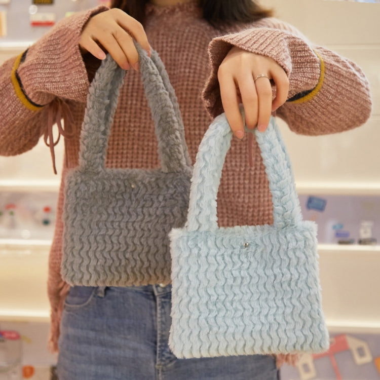 H6302-1 Autumn and Winter Plush Plaid Small Handbag(Sky Blue)