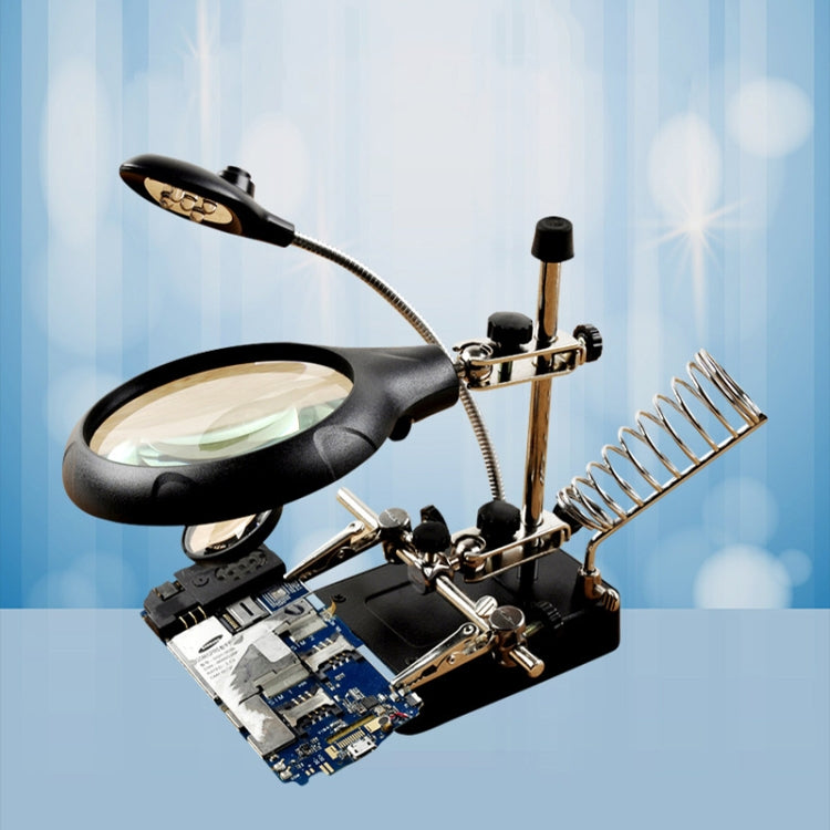 16129-C 2.5X/7.5X/10X LED Lighting Auxiliary Bracket Maintenance Magnifier(EU Plug)