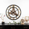 Vintage Wooden Round Gear Silent Wall Clock Rome Number  58cm 4 Gears Golden