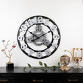 Vintage Wooden Round Gear Silent Wall Clock Number 58cm 4 Gears Silver
