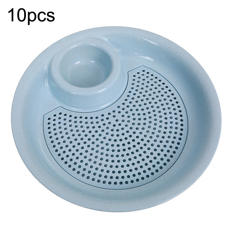 10pcs With Flavour Dish Dumpling Plate Wheat Straw Double Layer Drain Dish(Blue)