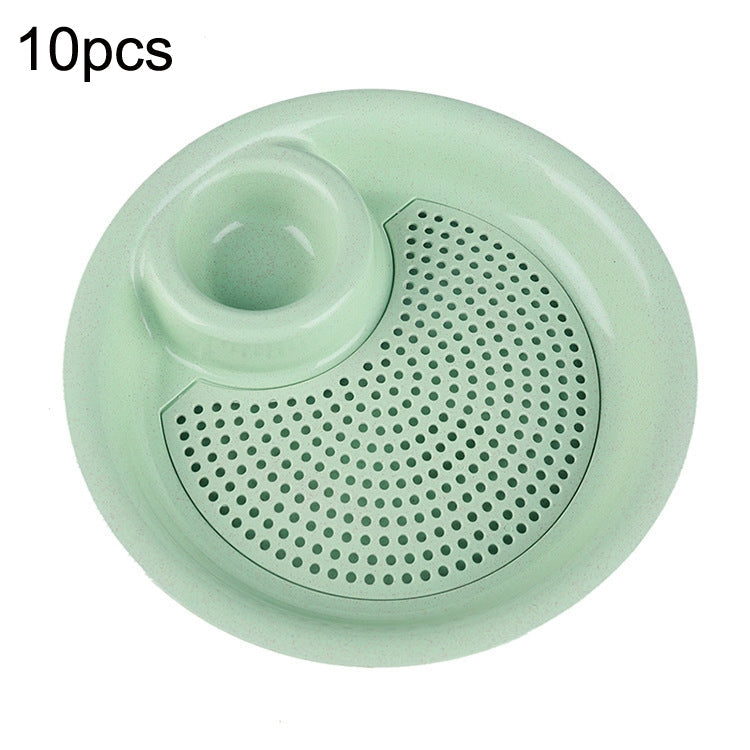 10pcs With Flavour Dish Dumpling Plate Wheat Straw Double Layer Drain Dish(Green)