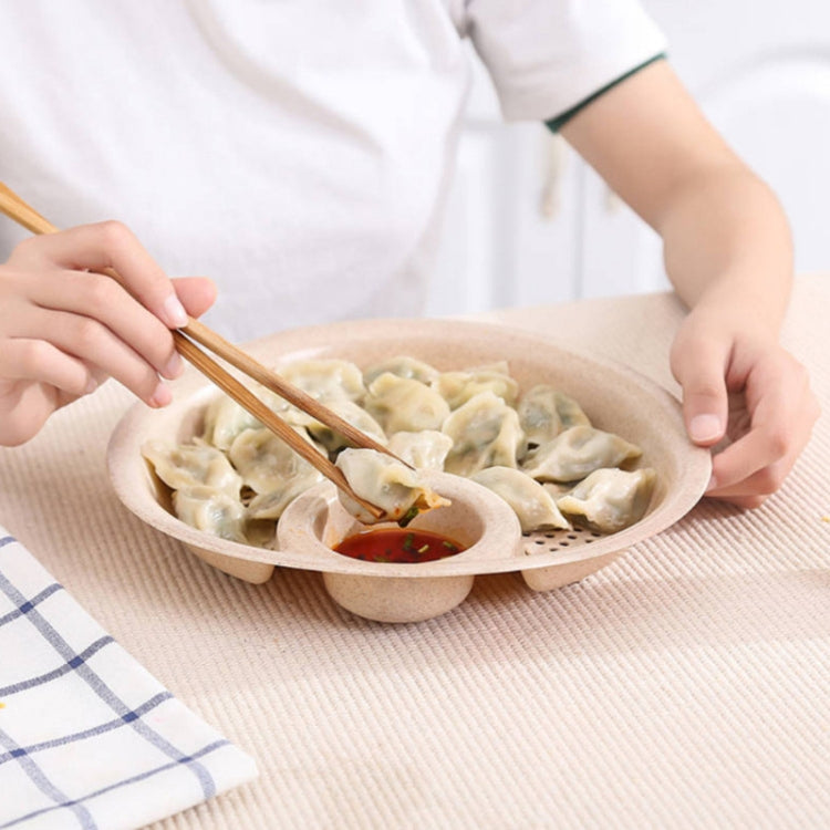 10pcs With Flavour Dish Dumpling Plate Wheat Straw Double Layer Drain Dish(Green)