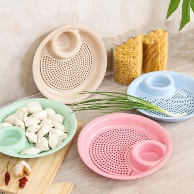10pcs With Flavour Dish Dumpling Plate Wheat Straw Double Layer Drain Dish(Green)