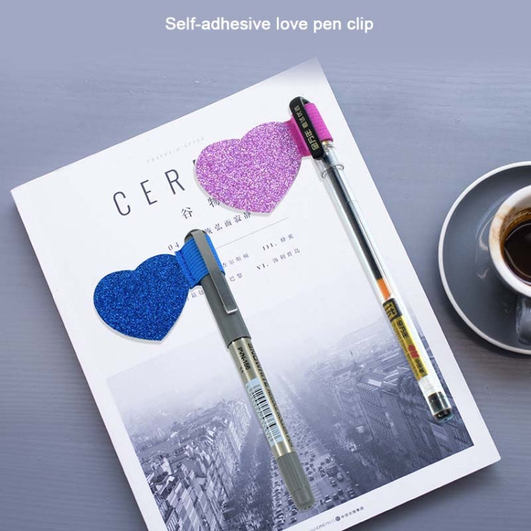 2pcs Mini Self-Adhesive Love Pen Holder PU Pen Clip Elastic Band Pen Insert(Blue)