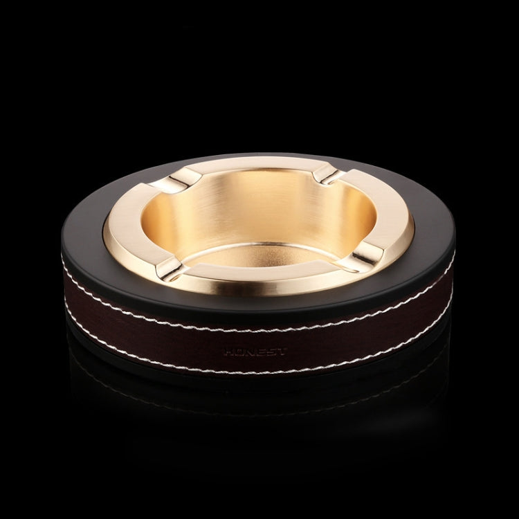 HONEST Cigar Ashtray Metal Cowhide Leather Personalized Ashtray, Color: Gold
