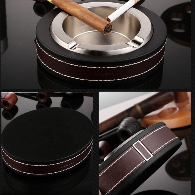 HONEST Cigar Ashtray Metal Cowhide Leather Personalized Ashtray, Color: Gold