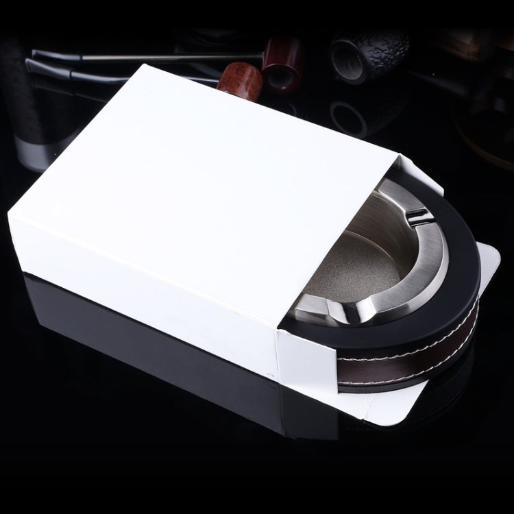 HONEST Cigar Ashtray Metal Cowhide Leather Personalized Ashtray, Color: Black+Black