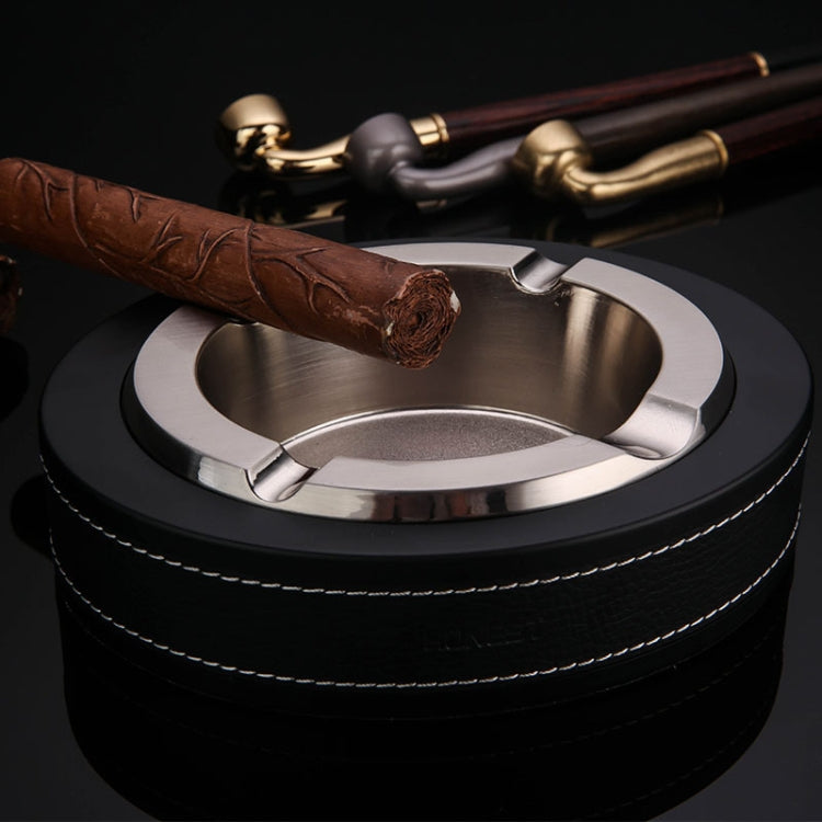 HONEST Cigar Ashtray Metal Cowhide Leather Personalized Ashtray, Color: White+Black skin