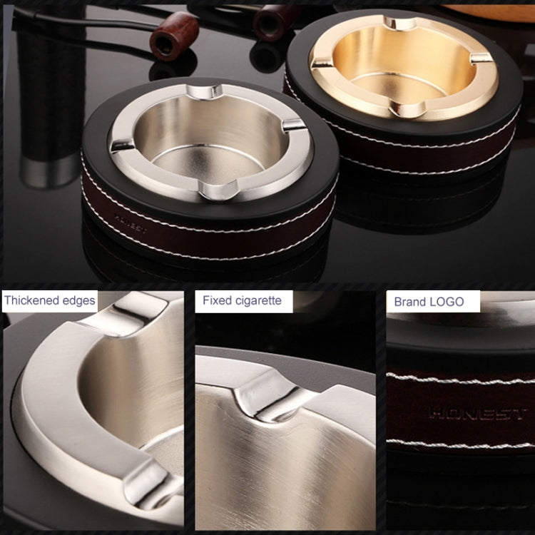 HONEST Cigar Ashtray Metal Cowhide Leather Personalized Ashtray, Color: White+Black skin