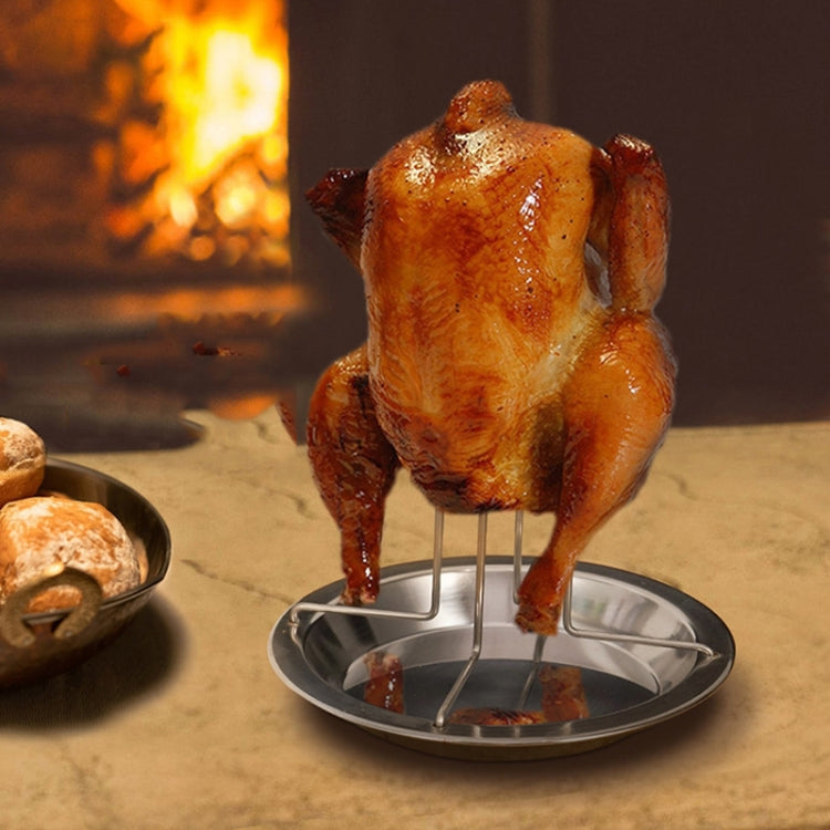 Outdoor Camp Thickening Barbecue Grill Roasting Chicken Rack Roasting Chicken Pan(Stainless Steel)