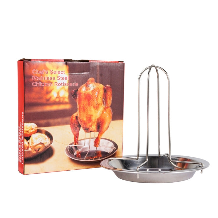 Outdoor Camp Thickening Barbecue Grill Roasting Chicken Rack Roasting Chicken Pan(Stainless Steel)