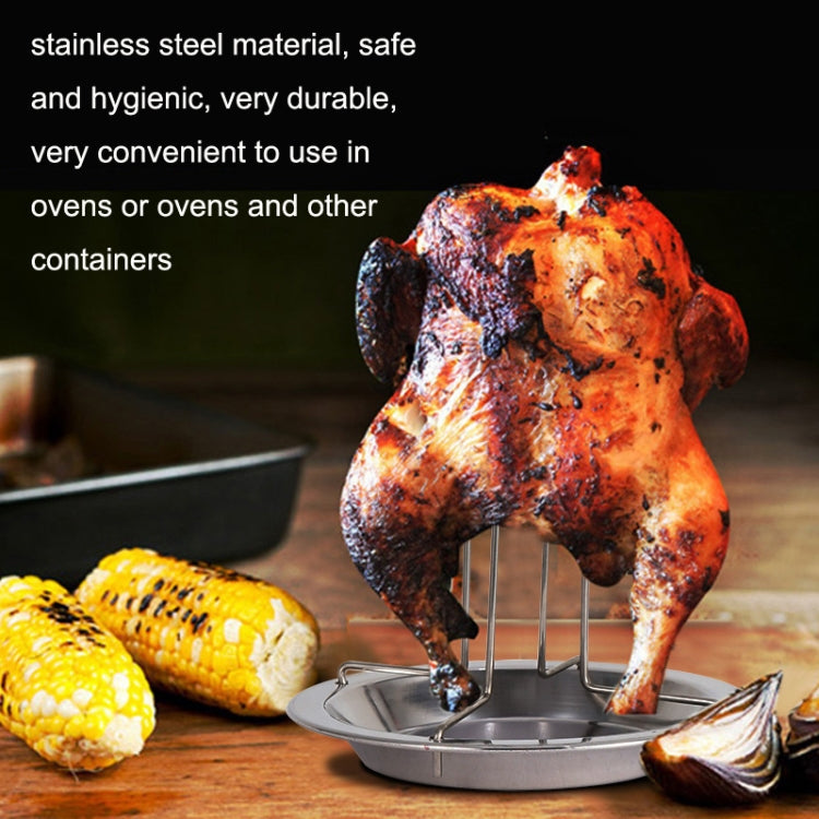 Outdoor Camp Thickening Barbecue Grill Roasting Chicken Rack Roasting Chicken Pan(Stainless Steel)