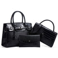3 In 1 Crocodile Print Diagonal Cross-Body Bag Large Capacity Tote Bag(Black)