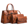 3 In 1 Crocodile Print Diagonal Cross-Body Bag Large Capacity Tote Bag(Dark Brown)