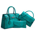 3 In 1 Crocodile Print Diagonal Cross-Body Bag Large Capacity Tote Bag(Peacock Green)
