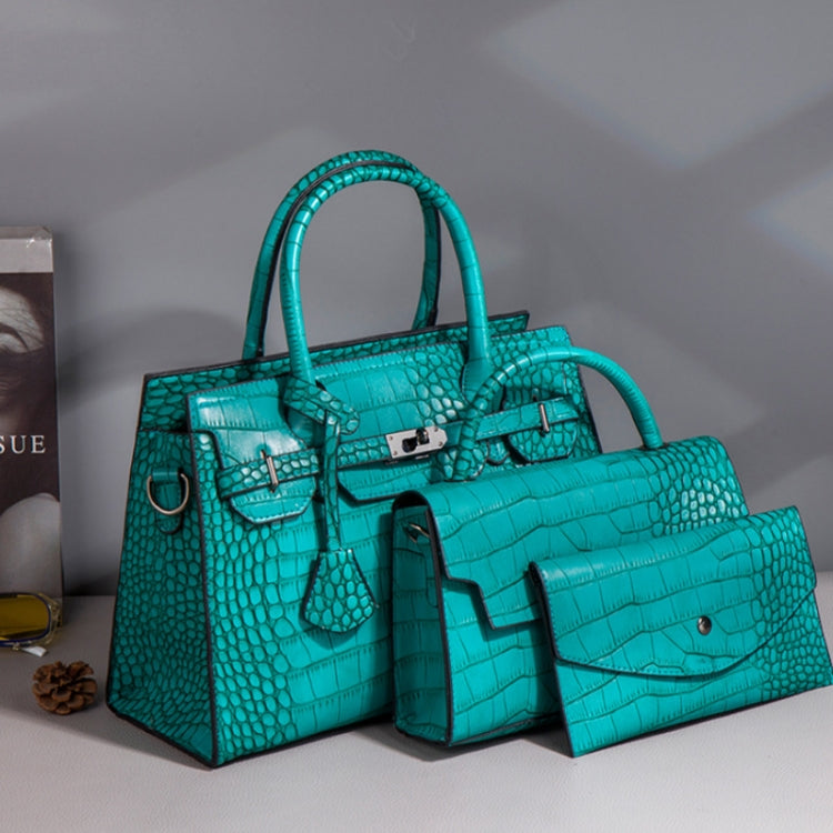3 In 1 Crocodile Print Diagonal Cross-Body Bag Large Capacity Tote Bag(Peacock Green)