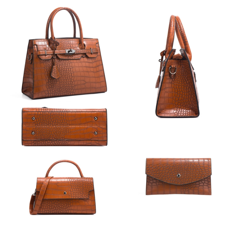 3 In 1 Crocodile Print Diagonal Cross-Body Bag Large Capacity Tote Bag(Black)