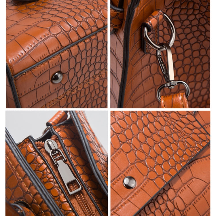 3 In 1 Crocodile Print Diagonal Cross-Body Bag Large Capacity Tote Bag(Black)