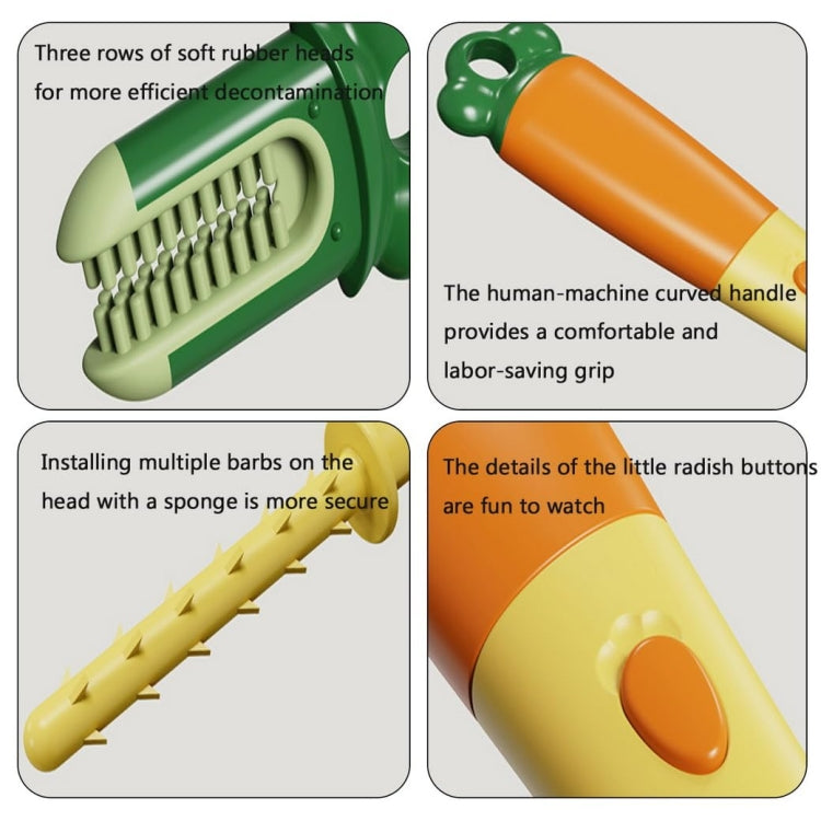 Long Handle Household Multifunctional Cup Washing Brush Carrot Shape 3 In 1 Cleaning Brush(Yellow)