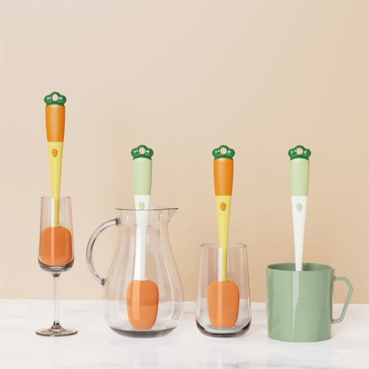 Long Handle Household Multifunctional Cup Washing Brush Carrot Shape 3 In 1 Cleaning Brush(Yellow)