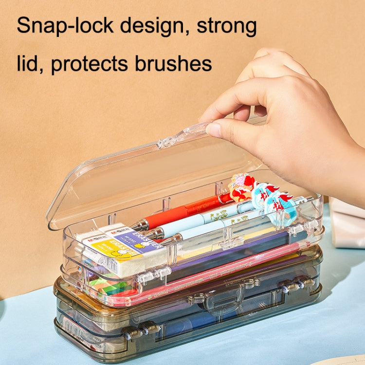 RJ 26 Large Capacity Simple Pen Bag Hand Lifting Transparent Double Layer Student Stationery Storage Box(Transparent)