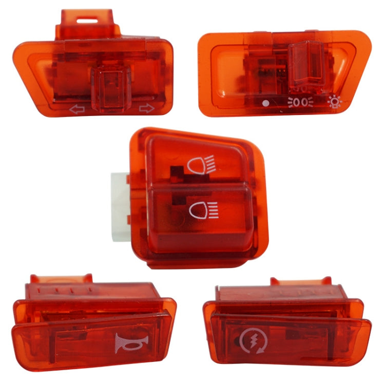 Motorcycle Headlight Horn Steering Switch Accessories(5 in 1 Red)